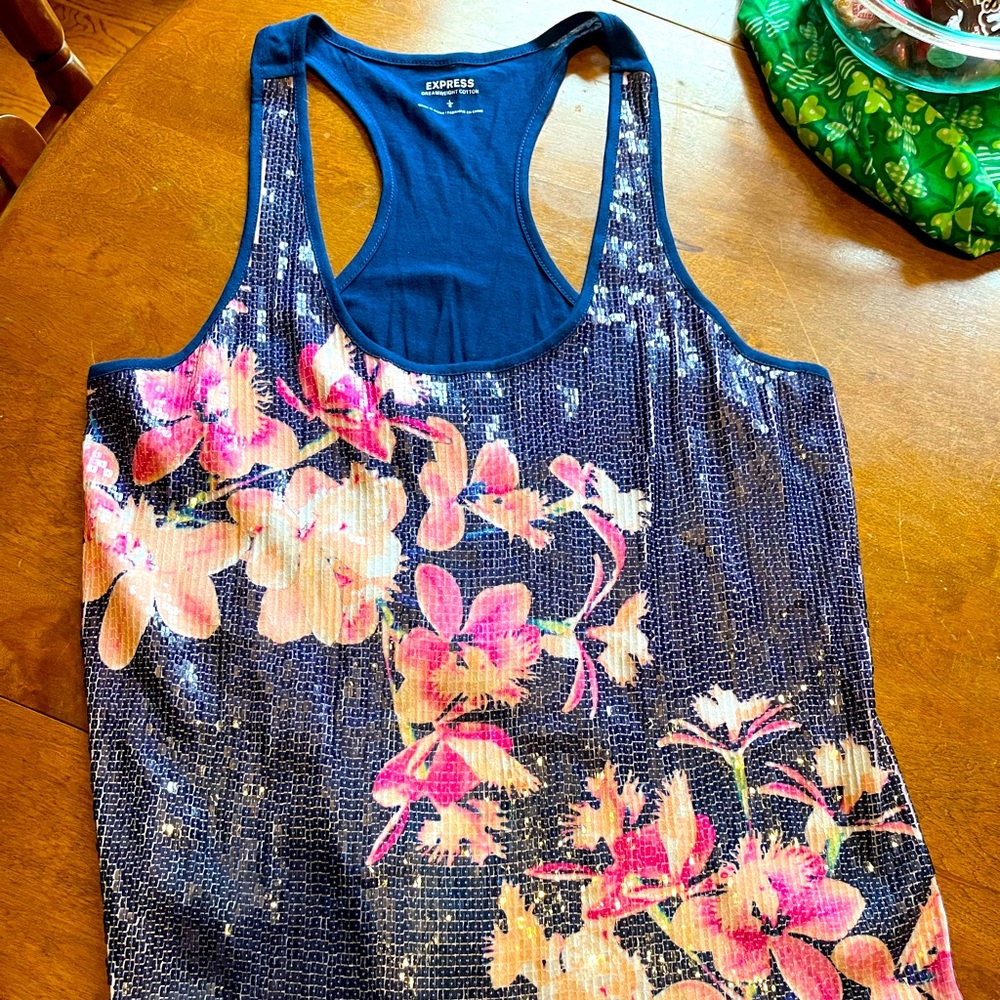 Sequin blue flower Express tank